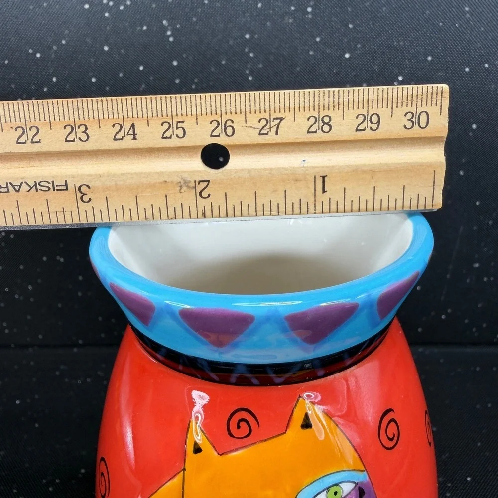 Laurel Burch for Ganz Ceramic Cat Vase Red Orange Whimsical Art BC8025 6in